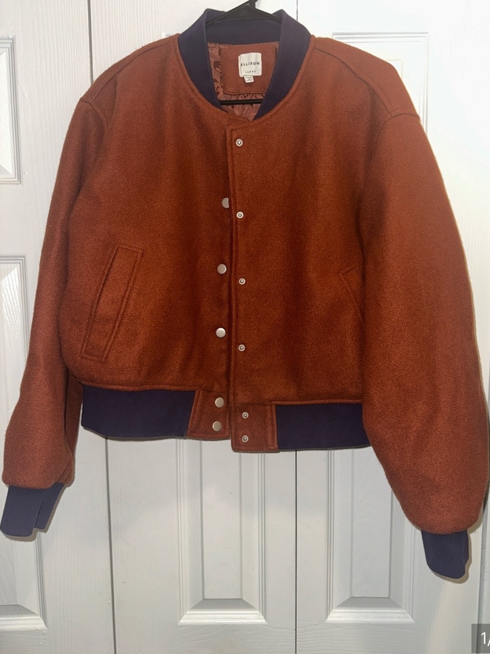 Ellison Rust Brown Bomber Jacket with Navy Trim